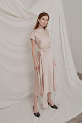 Sleeveless Silk Dress with Side Tie and High Slit for Elegant Evening Occasions